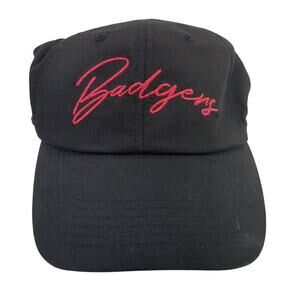 Black Womens Wisconsin Badgers Strapback Hat Red Cursive Top of the World OSFM